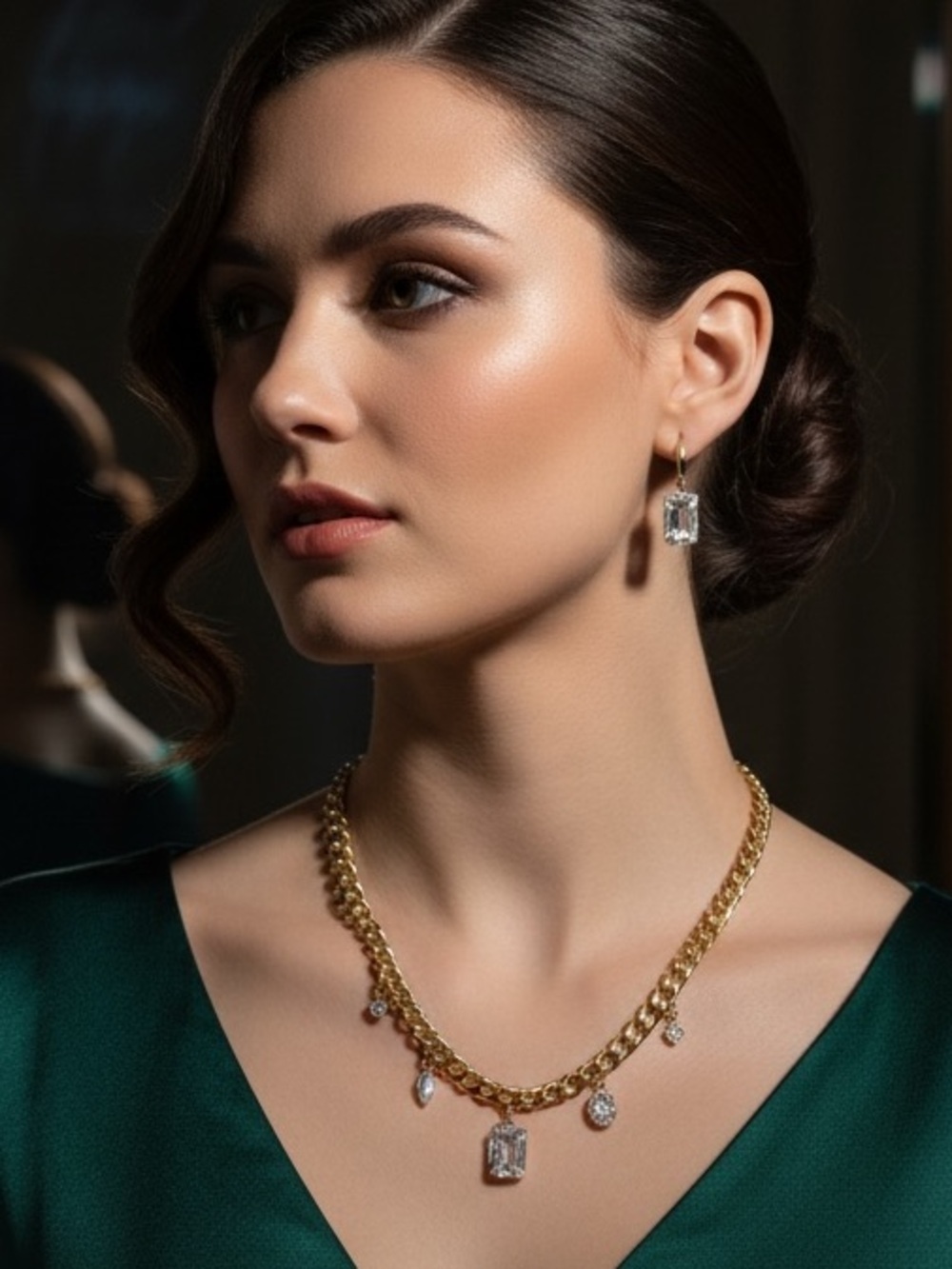 Hillberg & Berk Gold-tone Necklace with Crystal Accents & hoop earrings